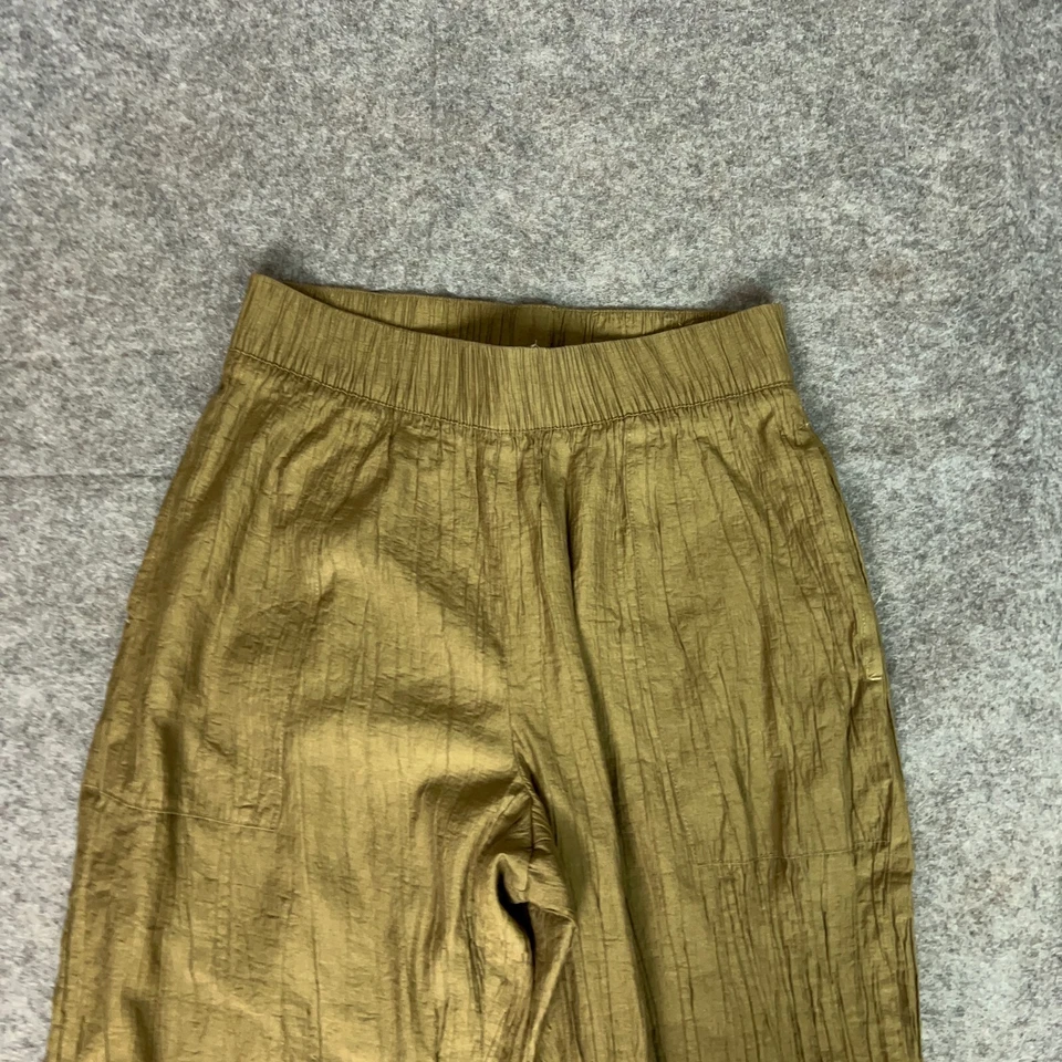 Pantalones Zara Mujer Pequeños Marrón Dorado Rectos Arrugas Pantalones Carrera Oficina Trabajo Foto 2 de 4