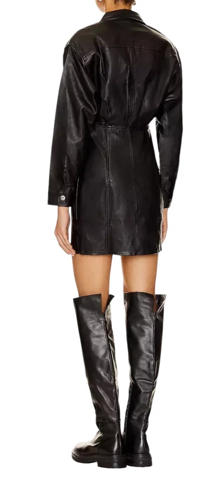 Mini Vestido Free People Ámbar Vegano Manga Larga Talla 6 Negro $168 Foto 3 de 4