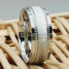 Satin Finish Titanium Wedding Band – Milgrain Step Edge Men's Ring Women's Ring