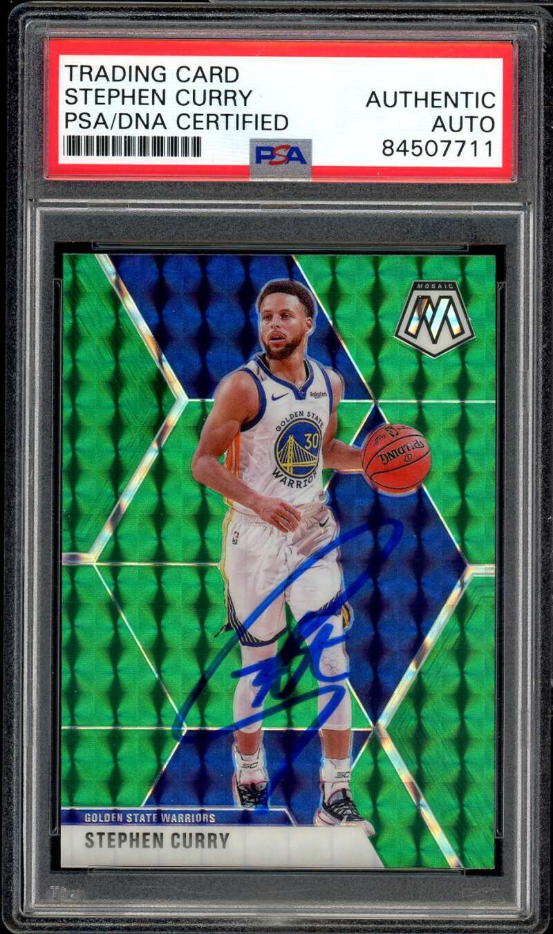 Stephen Curry 2019-20 Mosaic Green Prizm #70 Auto Autograph PSA DNA Authentic
