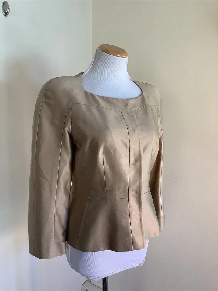 Chaqueta blazer de lujo lk bennett 8 mezcla seda tono dorado Foto 2 de 4