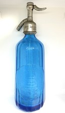 Ancien syphon de bistrot bouteille à eau de seltz- Bleu Brasserie Laubenheimer