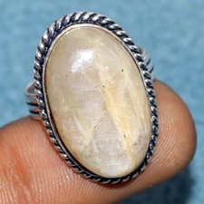 925 Silver Plated Sri-Lankan Moonstone Ring US 8 Stylish Jewelry Trendy MJ