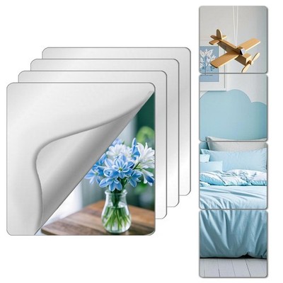 Unbreakable Mirror Tiles, 8PCS 16 x12  Peel And Stick 8pcs-16x12 inch, Silver 