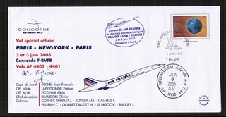 Concorde Air France 2003 Special Flight Flown Pilot Signed Cover Paris Paris