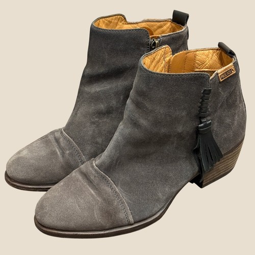 Pikolinos Baqueira Womens Ankle Boots Gray Suede Tassel Booties 8.5 Fall Twee