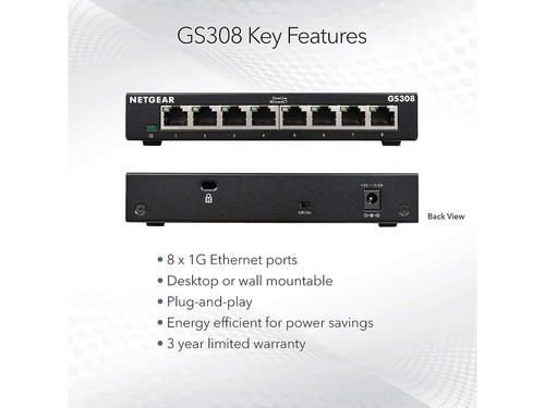 NETGEAR 8 Port Gigabit Ethernet Switch Unmanaged | GS308 - Picture 6 of 6