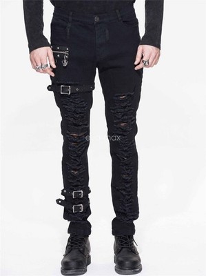 Devil Fashion Men Rock Hole Pants Trousers Black Gothic Punk Steampunk Victorian