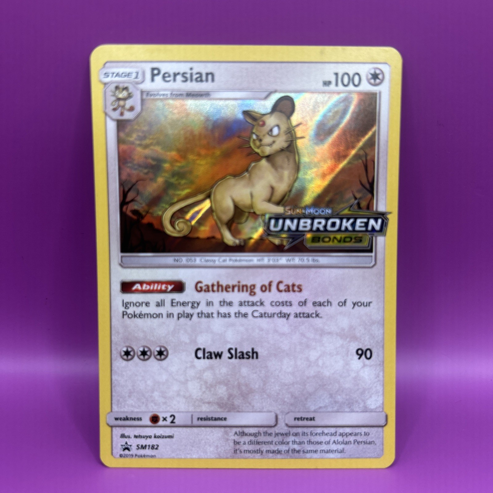Persian SM182 Unbroken Bonds Holo Rare Prerelease Promo Pokemon Card