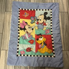 DISNEY BABY Mickey Mouse MINNIE Pluto CRIB Blanket 1980's Vintage BY DUNDEE