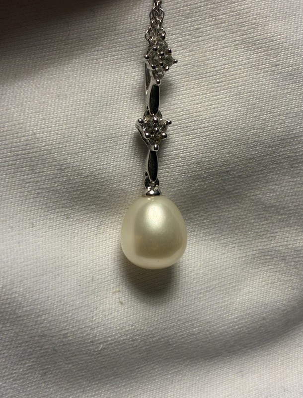 JCP CULTURED FRESHWATER PEARL & DIAMOND ACCENT NECKLACE 19” ART DECO STERLING 