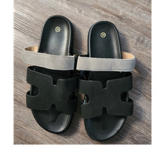 Black Gray Flat Sandals Women's Slip-On Synthetic Strappy Casual Summer 38