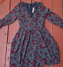 NWT Madewell 0 Women's Moonblossom Ruffle Sleeve Dress Winter Orchid New Grey XS