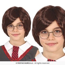 Kids Magician Wig Harry Book Day Fancy Dress Short Brown Kids Wig