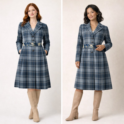 Noa Noa Coat Barons Court Checked Coat With Lining Blue Checked