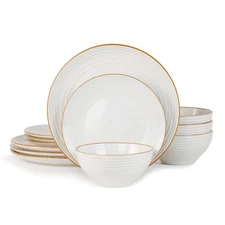 Jupiter Dinnerware Set, Plates and Bowls Dish Sets for 4 (12 Pieces), Microwa...