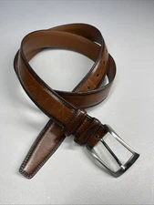 Torino Aniline Kipskin Shoulder Leather Belt Brown Mens 40 Silver Tone Buckle