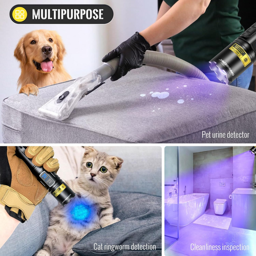 Dual UV Flashlight 365nm & 395nm – Professional Black Light Detector - Afbeelding 3 van 8