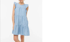 nwt J.crew ruffle linen perfect summer mini dress double layered denim 2 4 6 8