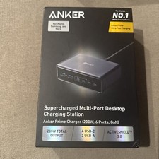 Anker Prime USB-C Desktop Charger 200W 6-Ports GaN Charging Station - New/Sealed