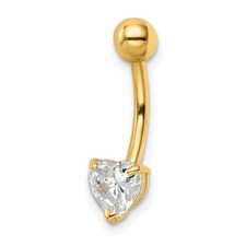 14k Gold 14 Gauge Heart Shaped CZ Belly Ring