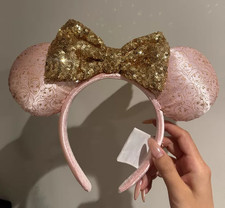 Disney Parks Pink & Gold Bow Princess Mickey Minnie Mouse Ear Headband