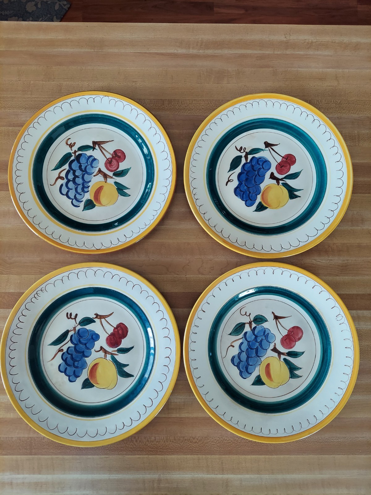 Vintage Stangl Pottery Terra Rose FRUIT Colorful 10” Dinner Plates, Set Of 4