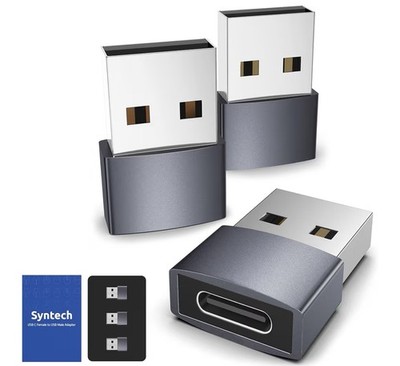Syntech USB C female to USB male adapter, pack of 3 [travel essentials, aluminum