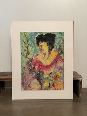 Vintage 1987 Original Watercolor Cho-Cho-San Madama Butterfly Portrait Art OOAK