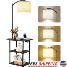 Floor Lamp with Table End Table with Charging Station Modern Shelves Side Table