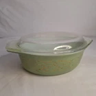 Vintage PYREX 1.5 QT Sage Green Golden Scroll Oval Casserole Dish & Lid 043