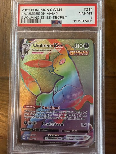 2021 POKEMON SWORD & SHIELD EVOLVING SKIES SECRET FULL ART/UMBREON VMAX PSA 8