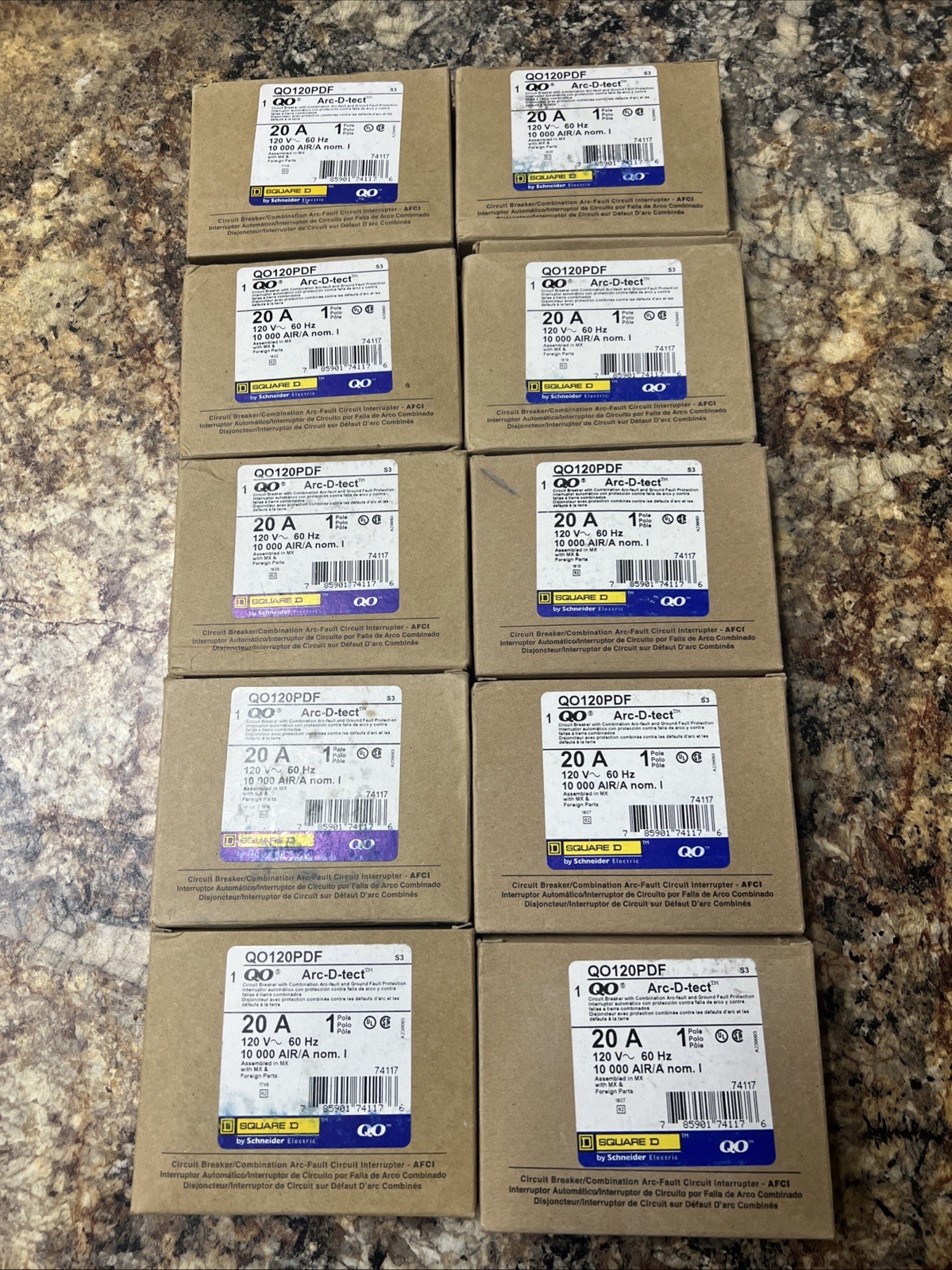 10 PCS Square D QO120PDF Combination AFCI/GFCI Circuit Breaker 20A 1-Pole 120V