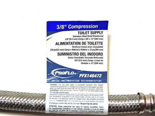 3/8" x 7/8" 12 inch ProFlo SS Compression Toilet Supply Line PFX146472 - Picture 3 of 7