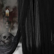 Vellibring 400" x 85" Halloween Creepy Cloth Decoration, Large Black Spooky F...