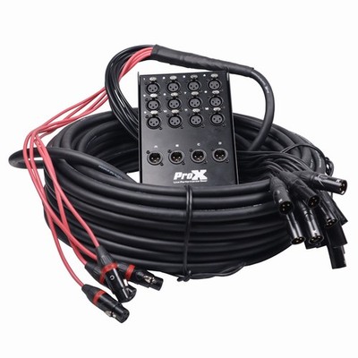 Prox 12x4 XLR Mic Audio Snake Stage or Studio 100Ft - Fan to Box