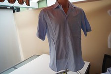 Eduard Dressler men's shirt short sleeve classic size 5.5/39 light blue striped top.