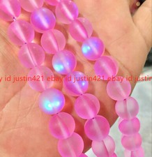 6/8/10/12mm Pink Gleamy Rainbow Moonstone Gemstone Round Loose Beads 15''Strand