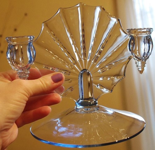 PAIR 2 New Martinsville RADIANCE ICE BLUE DOUBLE LIGHT CANDLE HOLDERS 6.5" 1920s - Picture 11 of 24