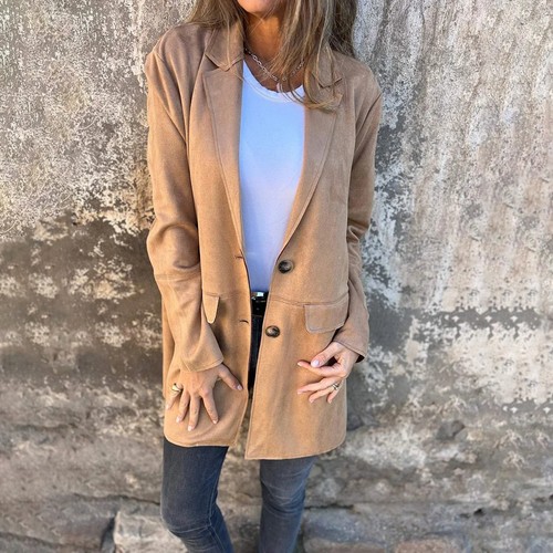 Women Coat Single-breasted Jacket Stylish Mid-length Winter with Turn-down