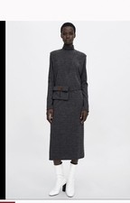 ZARA BELTED DRESS WITH POCKET GREY SZ L NEW