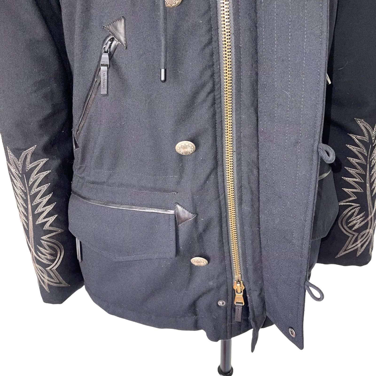Ralph Lauren RLX Ski Coat Black Down Wool Womens Medium Southwestern Embroidered image 10
