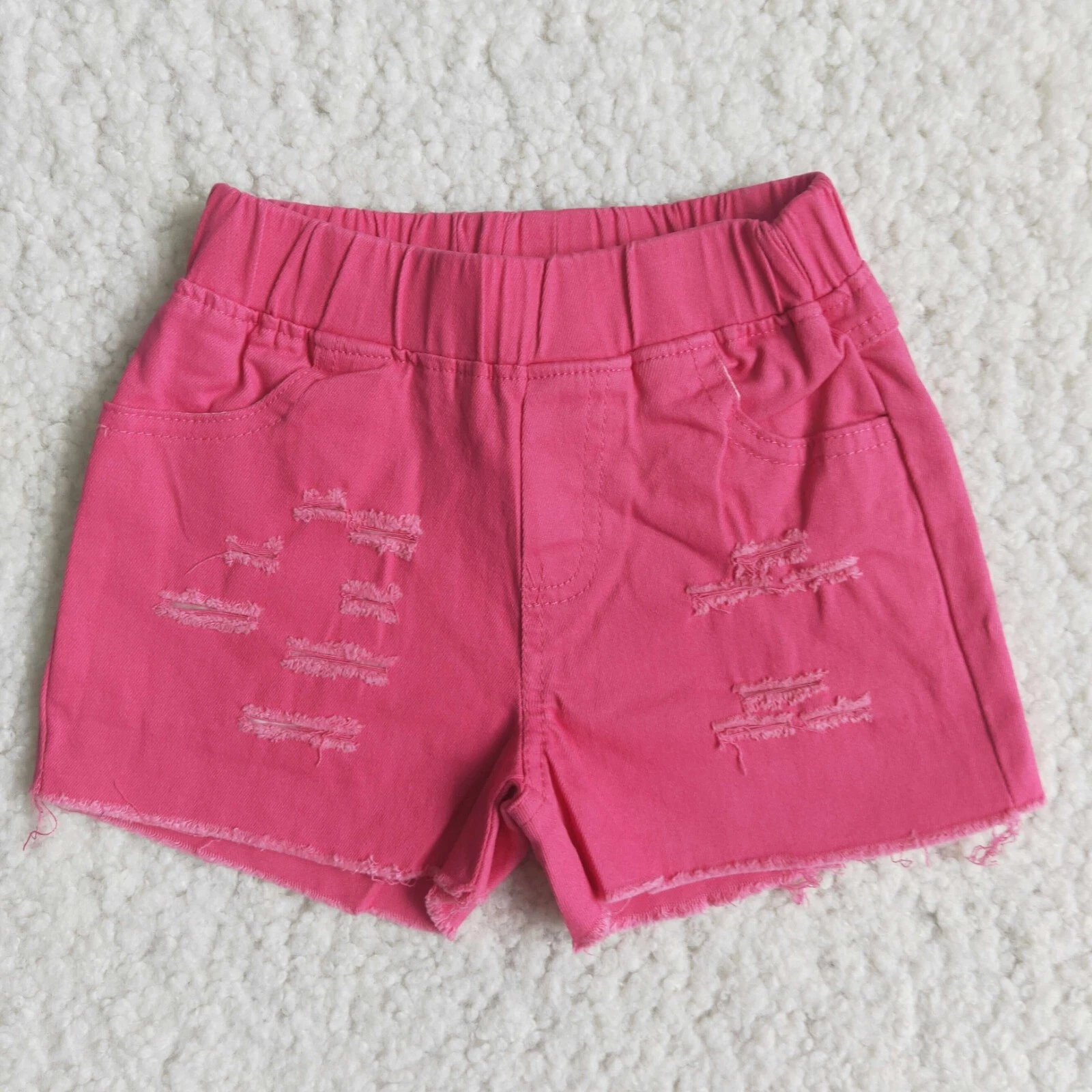 Toddler Baby Girls Summer Clothes Hot Pink Soft Jeans Denim Elastic Band Shorts