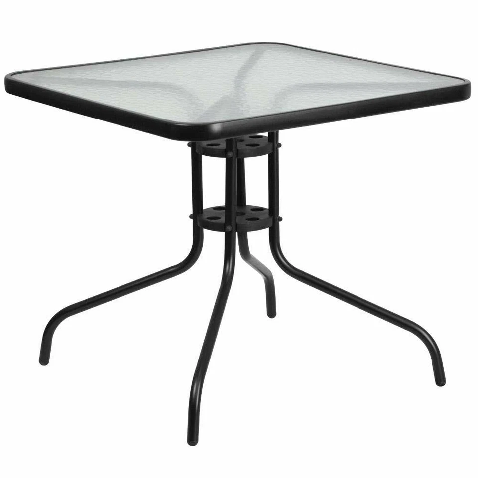 Juego de muebles de terraza 4 sillas y 1 mesa de cristal negro aluminio interior exterior paquete Foto 2 de 3