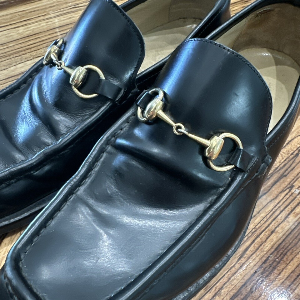 Gucci Loafers Men 10 D Black Leather SlipOn Square Toe Dress Shoes