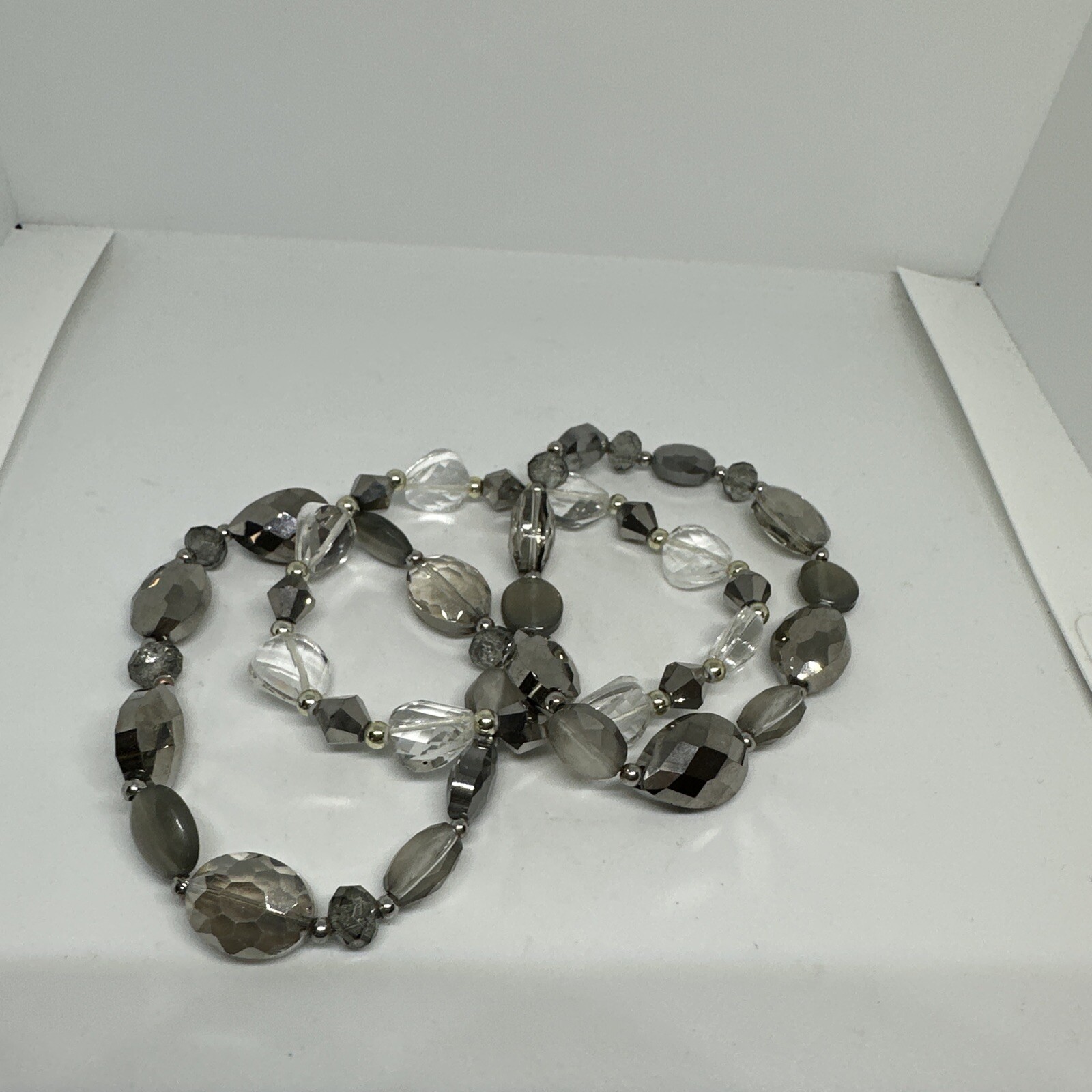 Set 3 Stack Stretch Bracelets Crystals Hematite S… - image 5