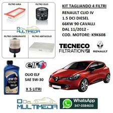 KIT TAGLIANDO 4 FILTRI OLIO ORIGINALE ELF 5W30 RENAULT CLIO IV 1.5 DCI 90CV 66KW