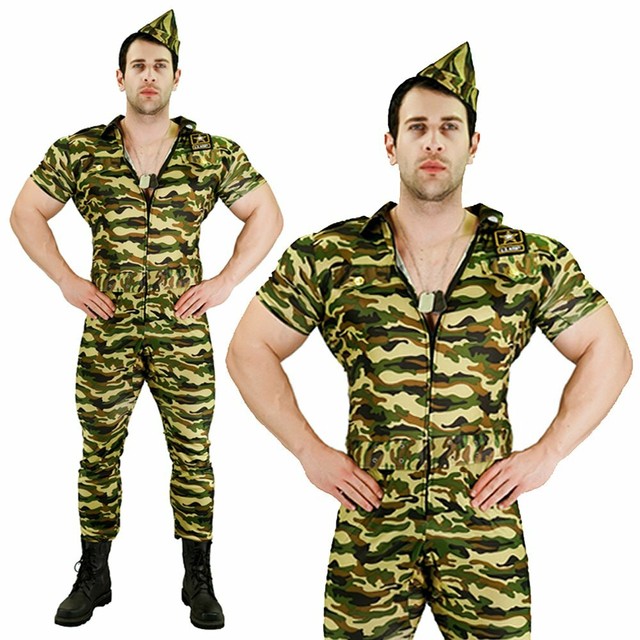 US Army Heros Mens Military Uniform Soldier Outfit Top Gun Fancy Dress