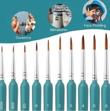 10 pcs Miniature Paint Brushes Fine Tip Detail Set Ergonomic Wood Handle Hobby