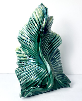Phil-Mar Tropical Leaf TV Lamp VTG MCM Green Glaze Ceramic 13  No Light Fixture